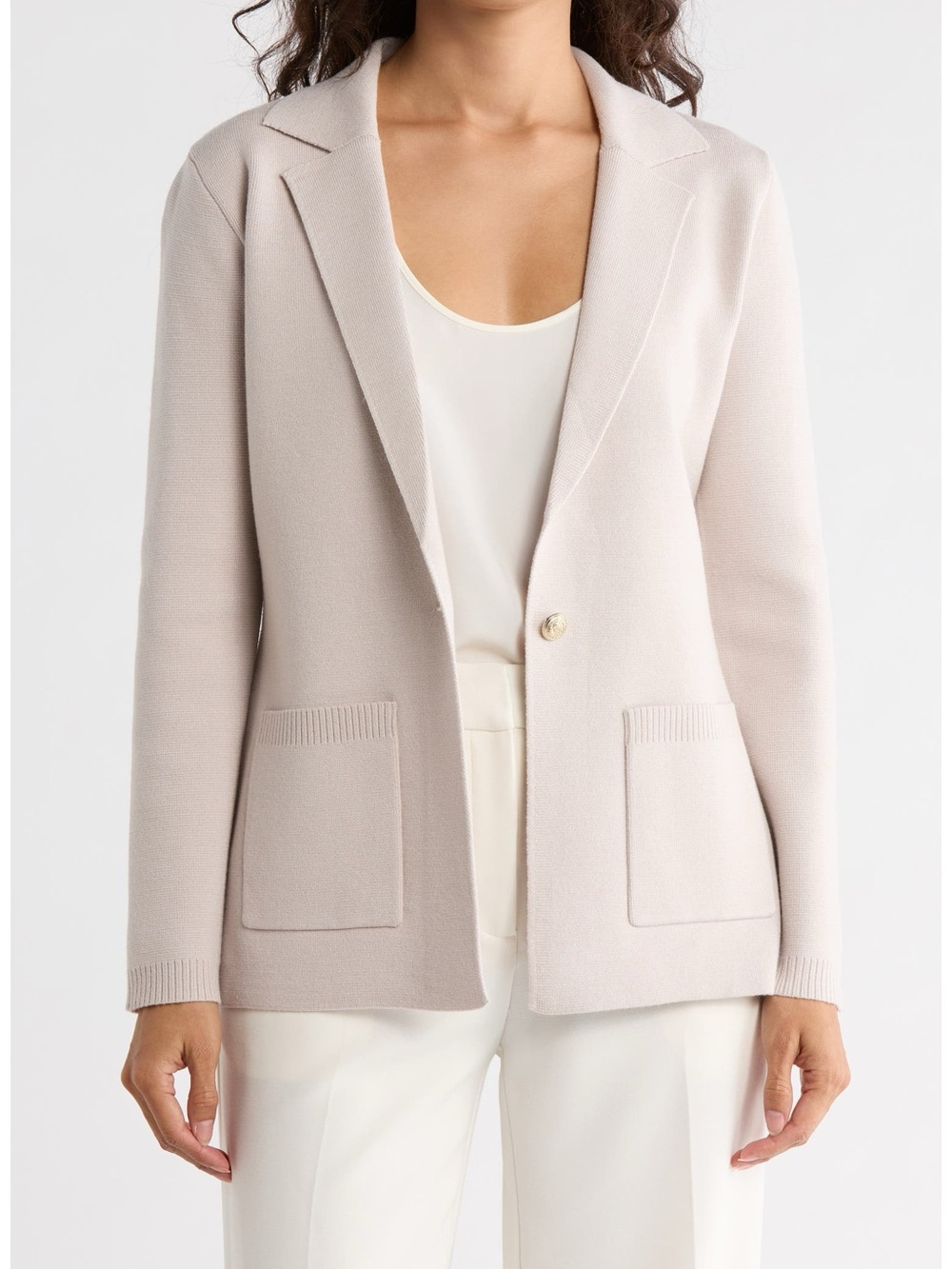 T Tahari Taupe Knit Cardigan Jacket Button Front XL Pockets